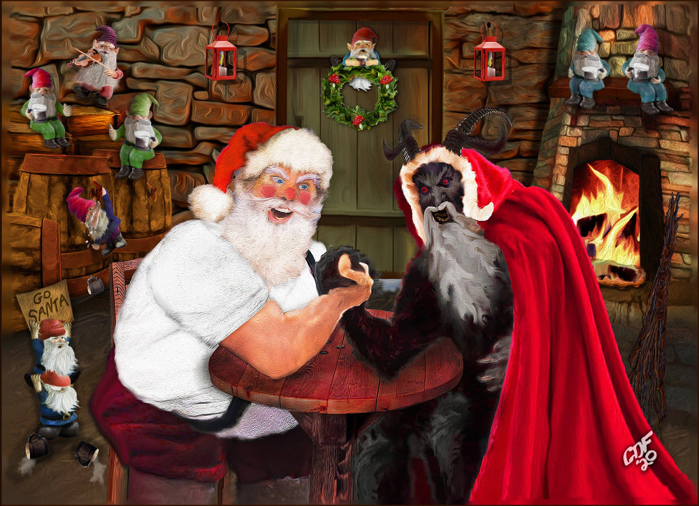 Satna and Krampus arm wrestling