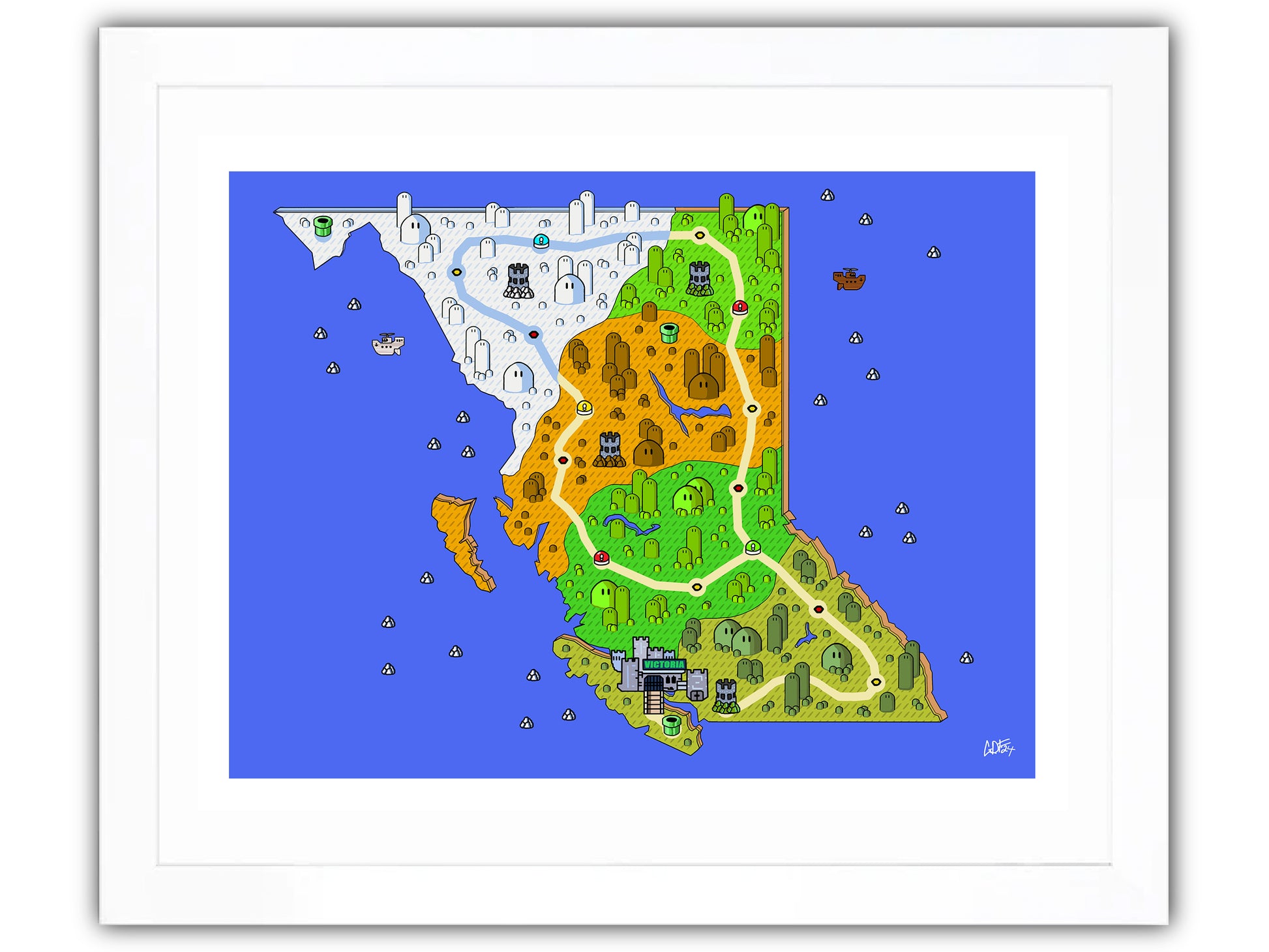 British Columbia map with videogame icons