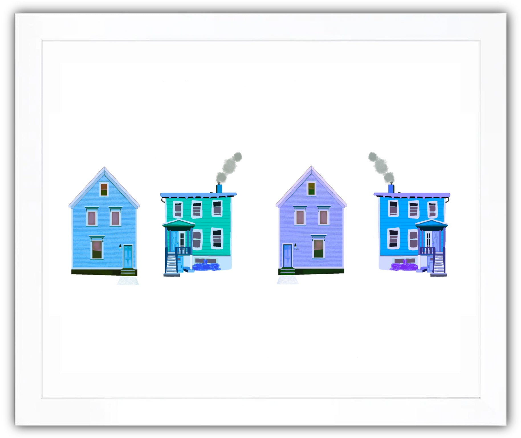 4 homes on white background