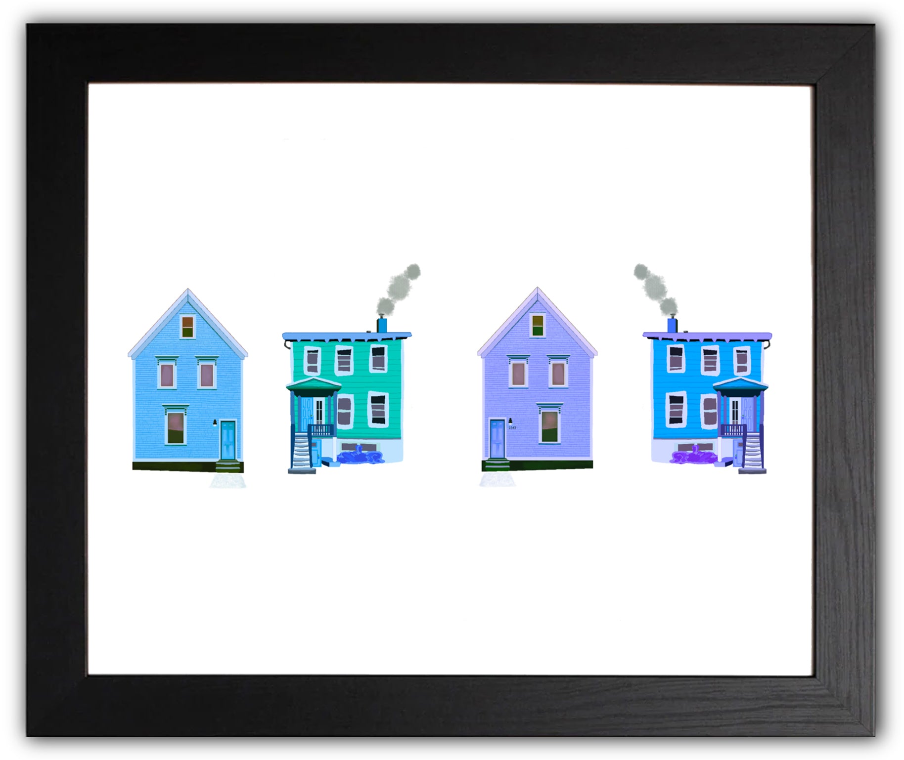 4 homes on white background