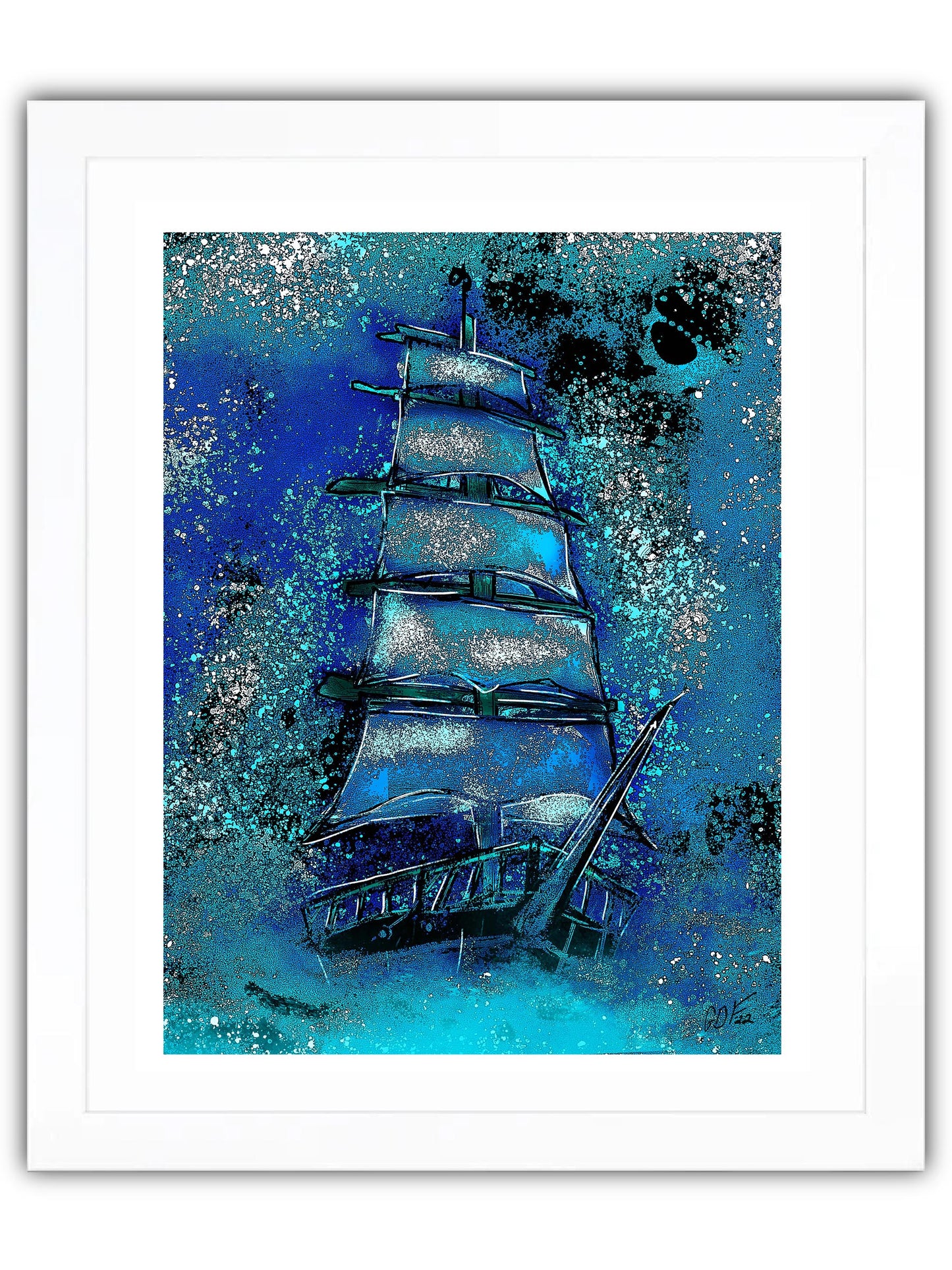 Ship on blue background