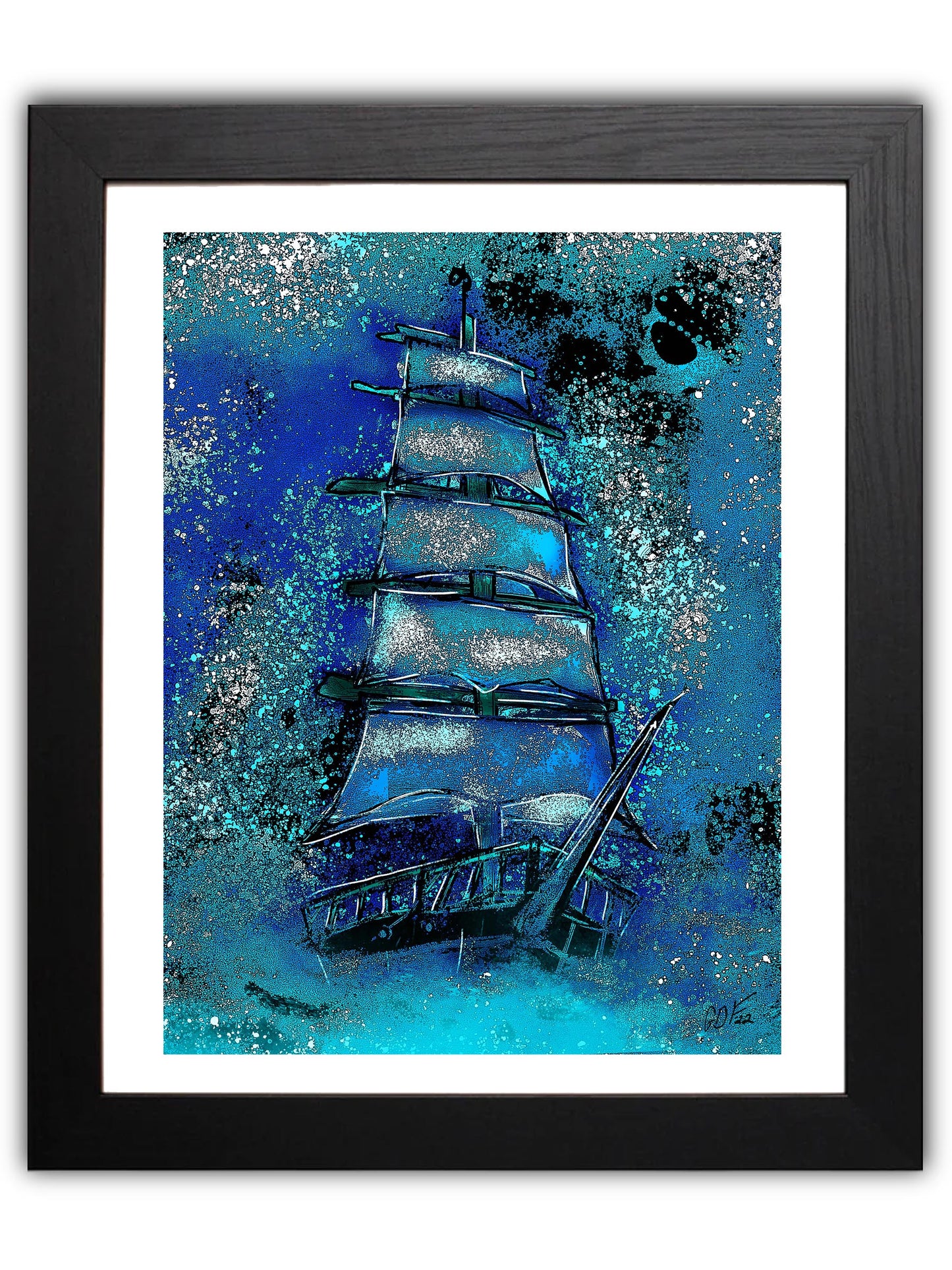 Ship on blue background
