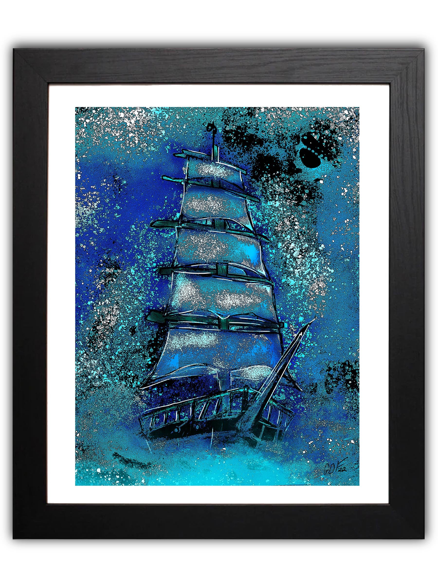 Ship on blue background