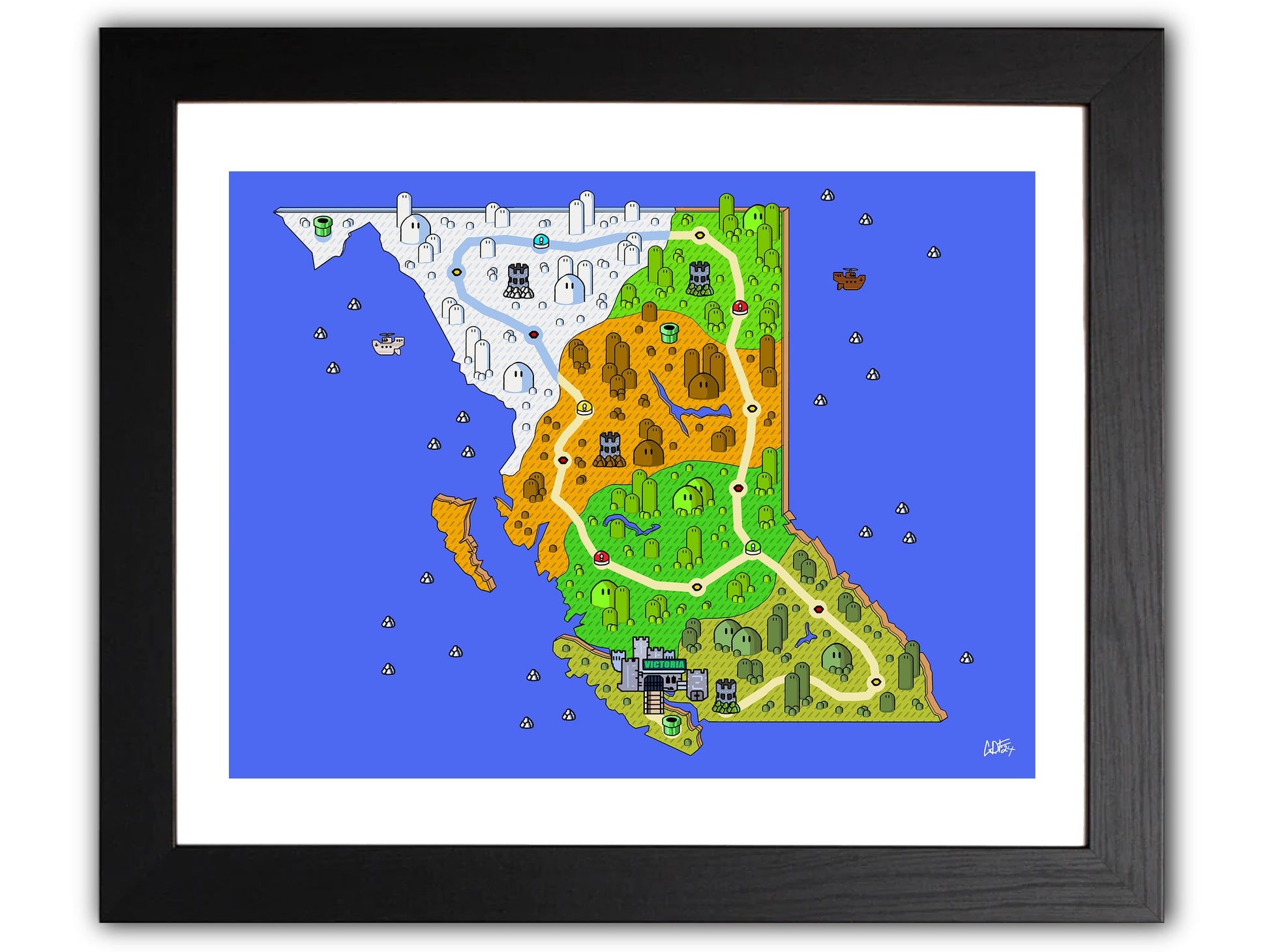 British Columbia map with videogame icons