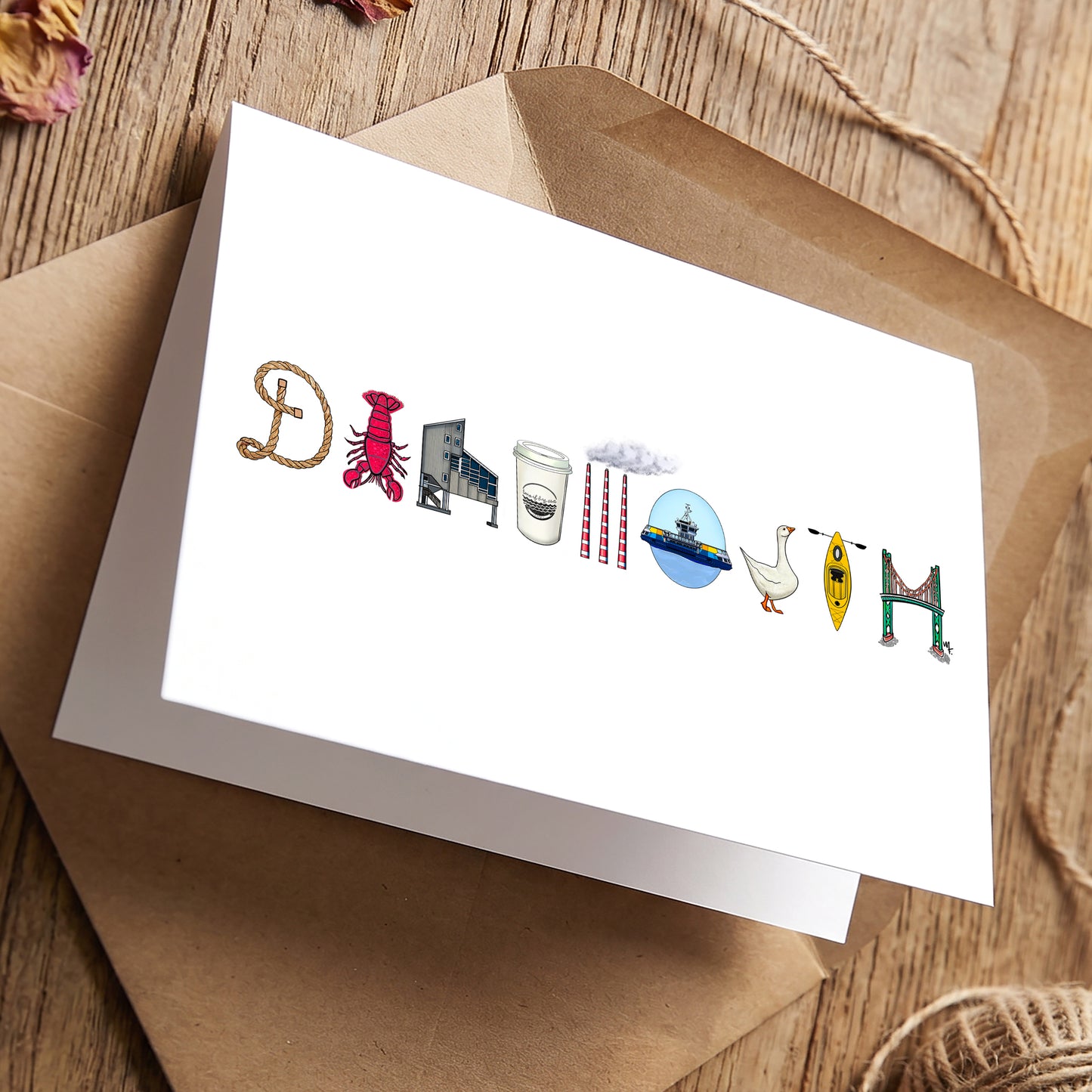 Dartmouth greeting card by Joy and Fury Art with envelope