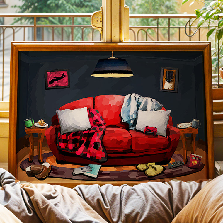 Framed The Couch print by Joy and Fury Art