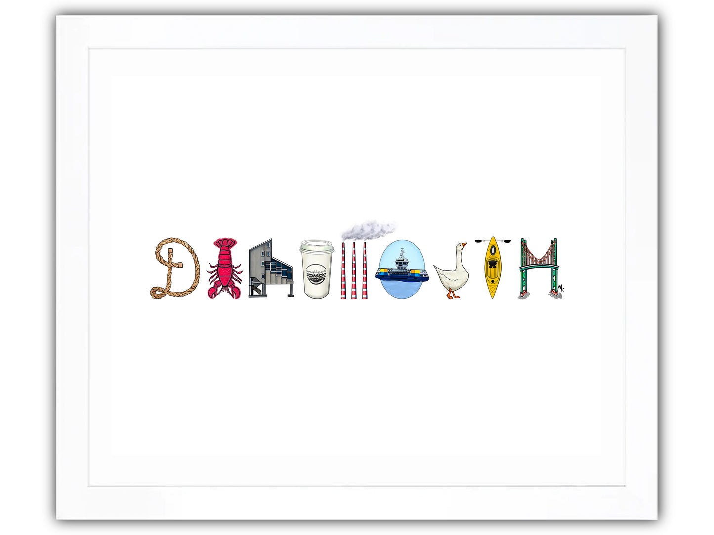 Dartmouth spelled out with local icons