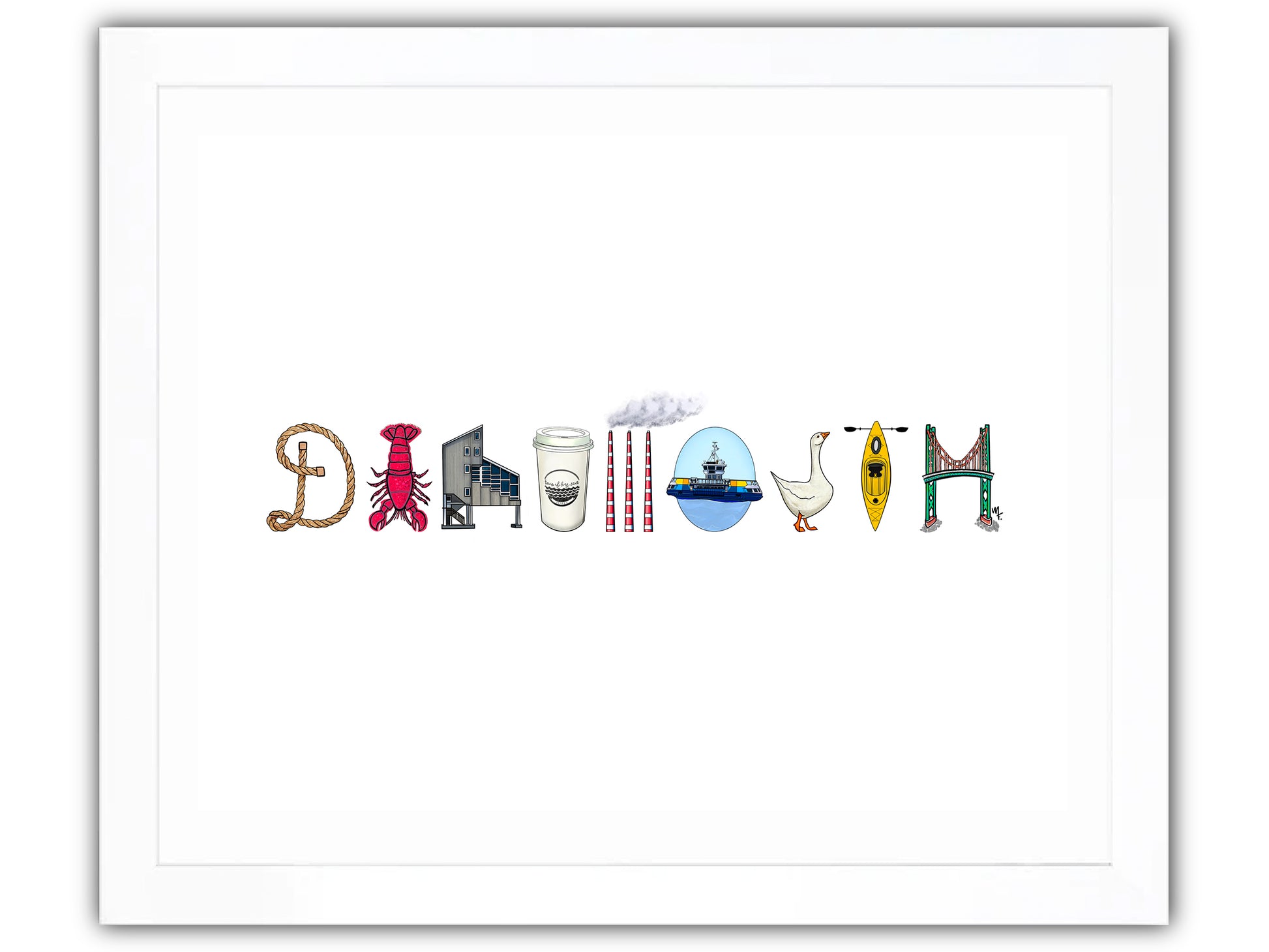 Dartmouth spelled out with local icons