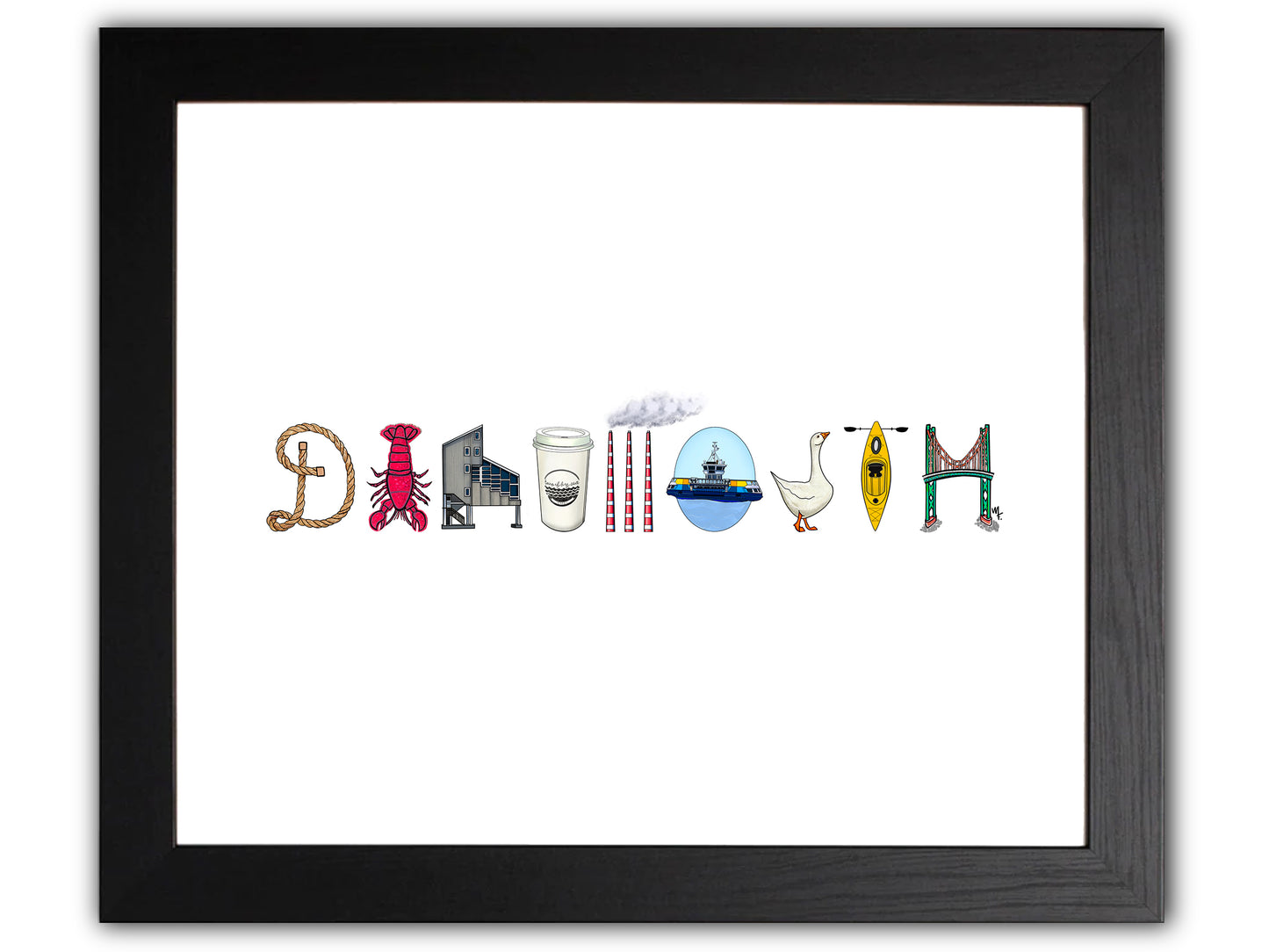Dartmouth spelled out with local icons