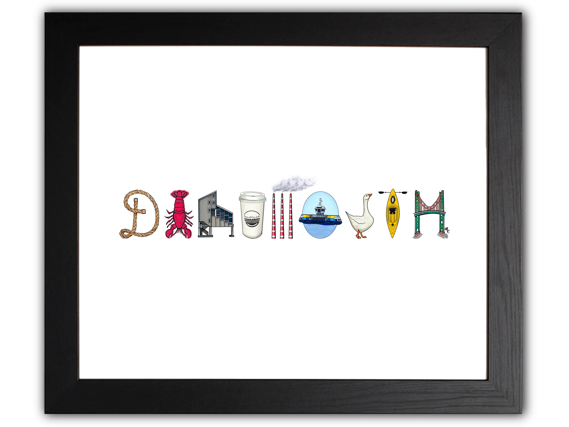 Dartmouth spelled out with local icons