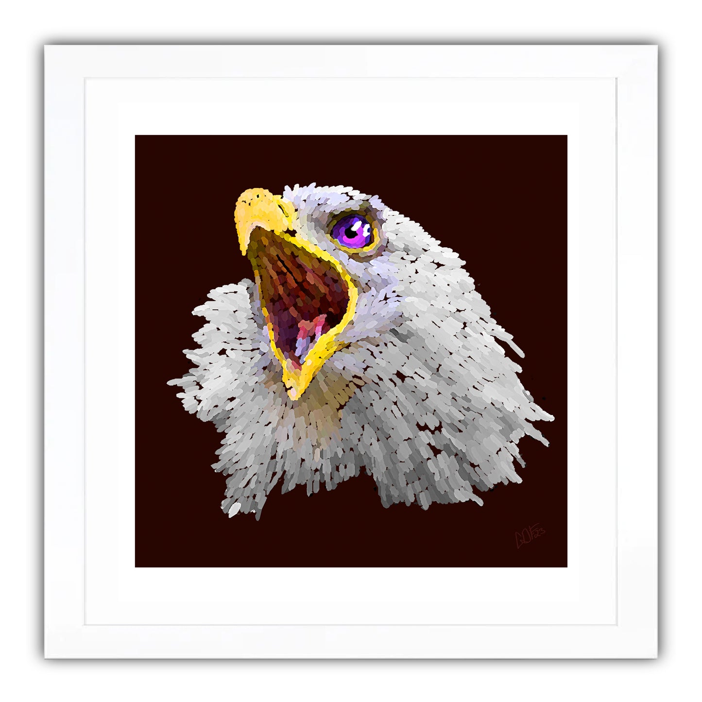 Eagle with purple eye mouth open