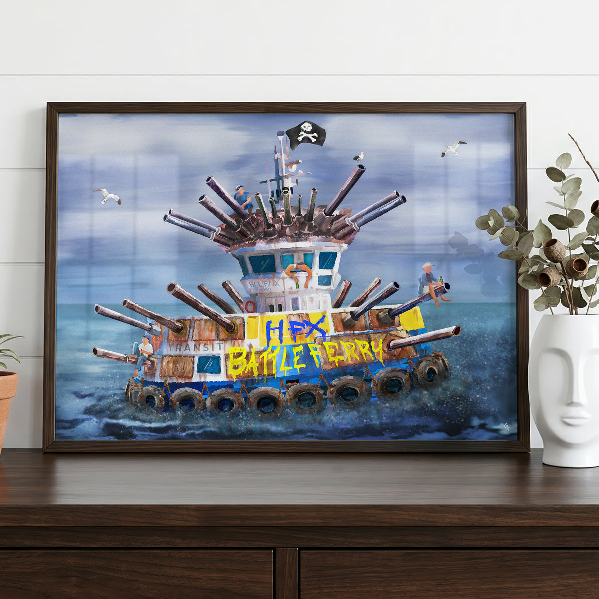 Framed Halifax Battle Ferry print by Joy and Fury Art