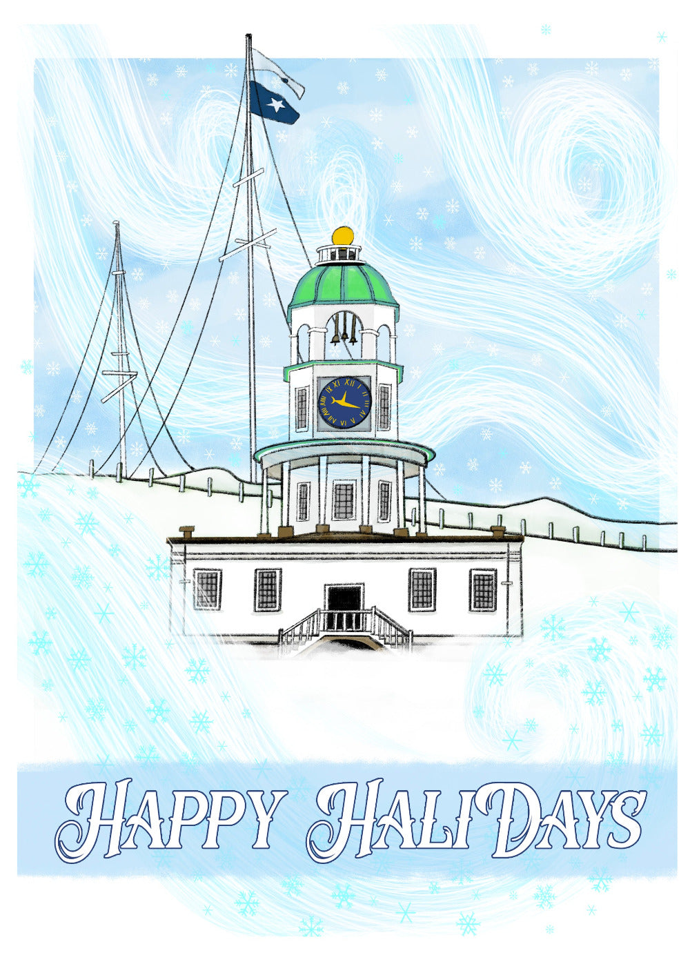 Halifax clock tower at christmas