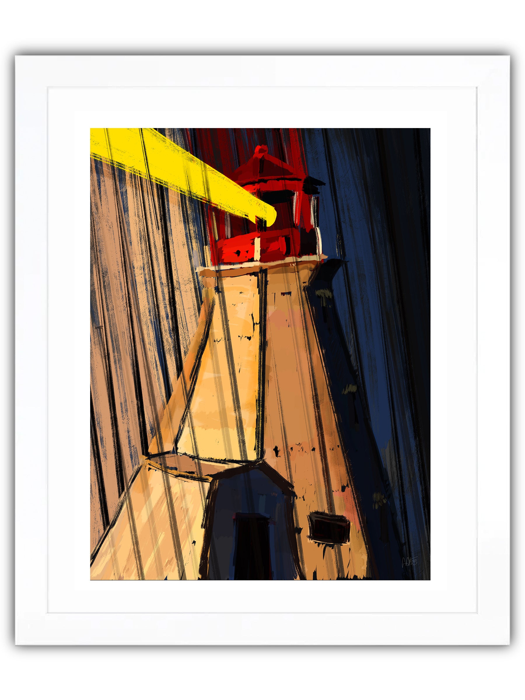 Lighthouse at night shining light