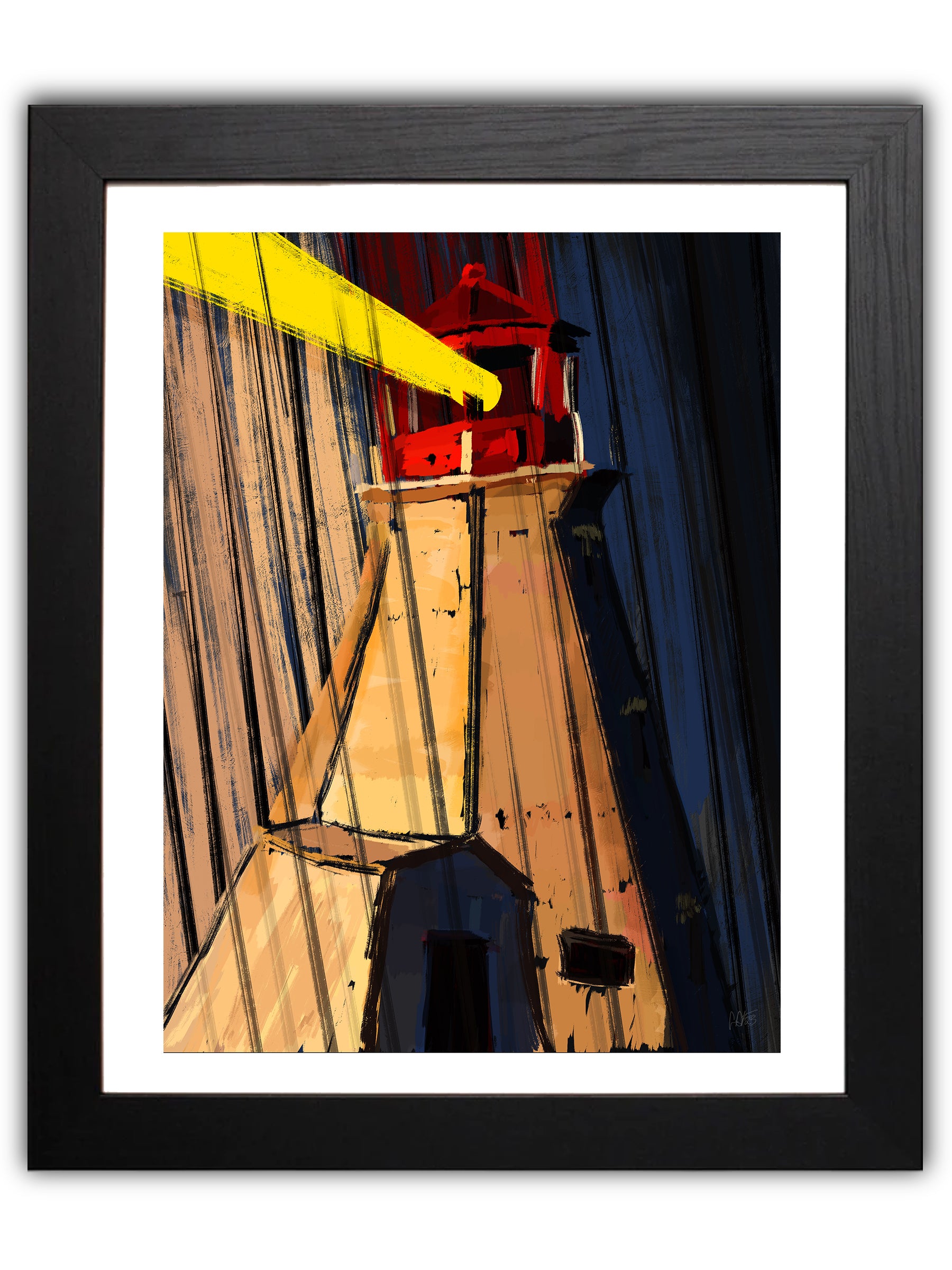Lighthouse at night shining light