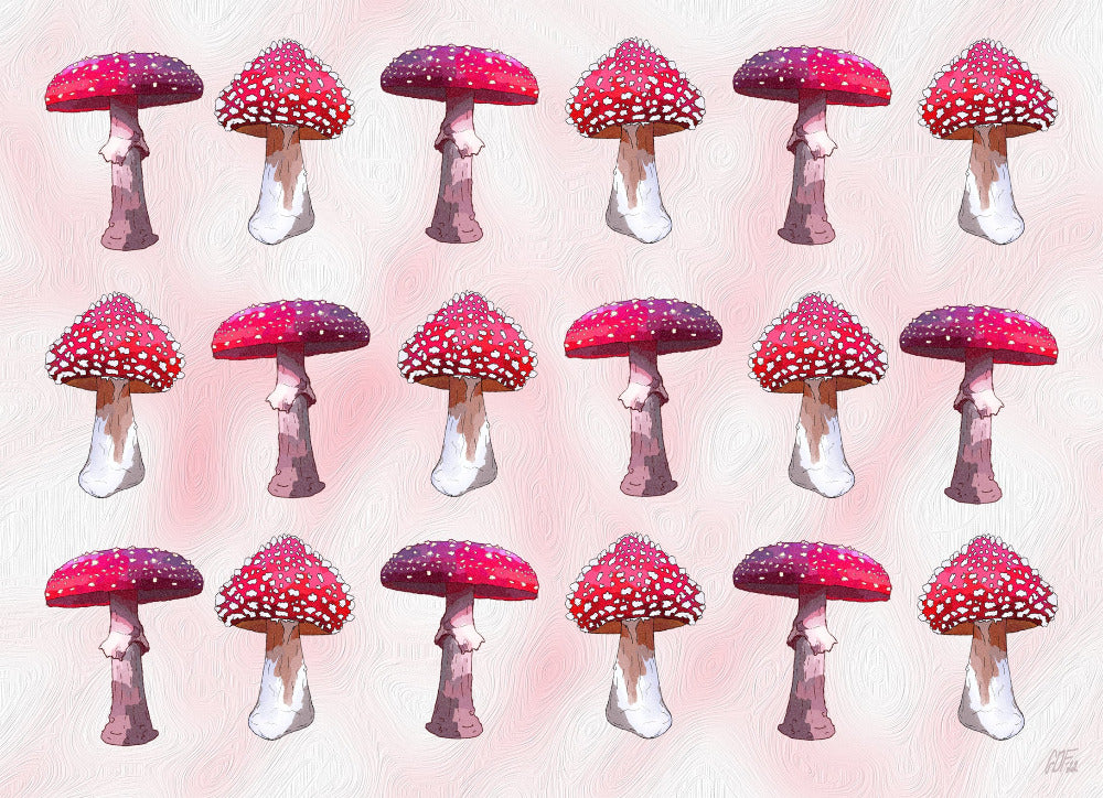 Grid of red mushrooms