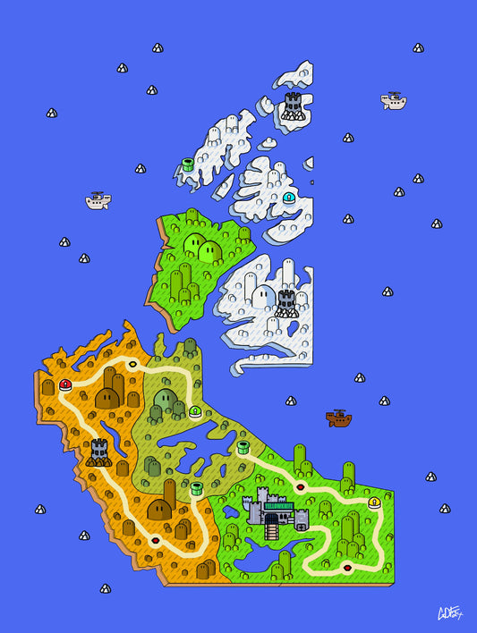 Northwest Territories map with videogame icons