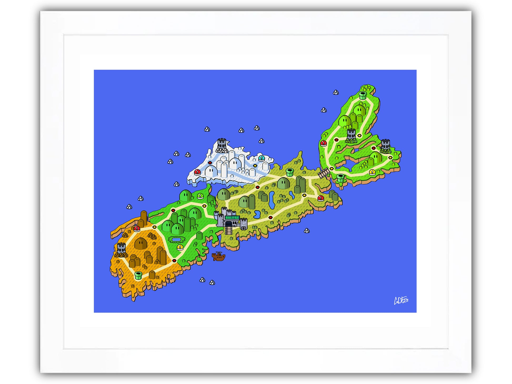 Nova Scotia map with videogame icons