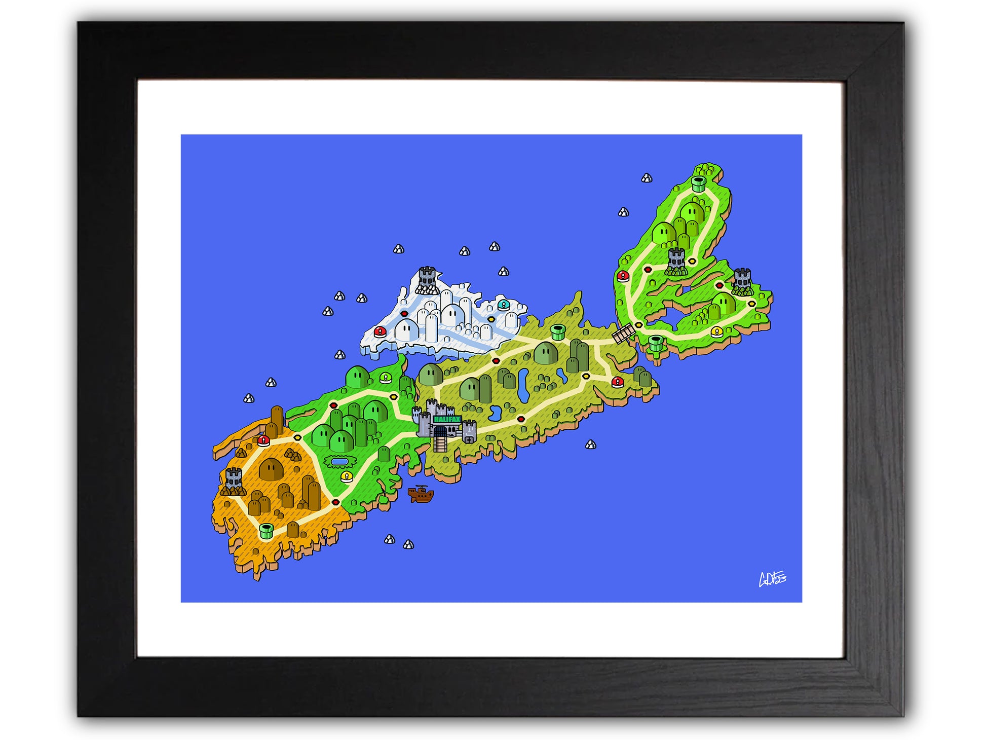 Nova Scotia map with videogame icons