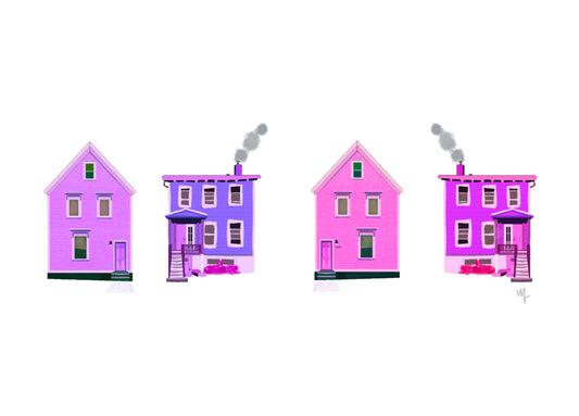 Four purple houses
