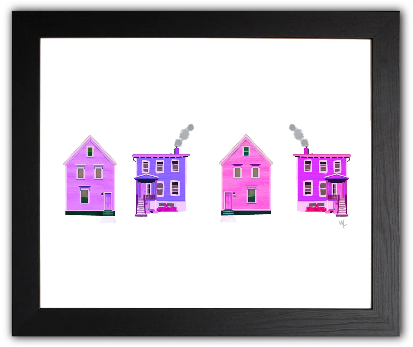 Four purple houses