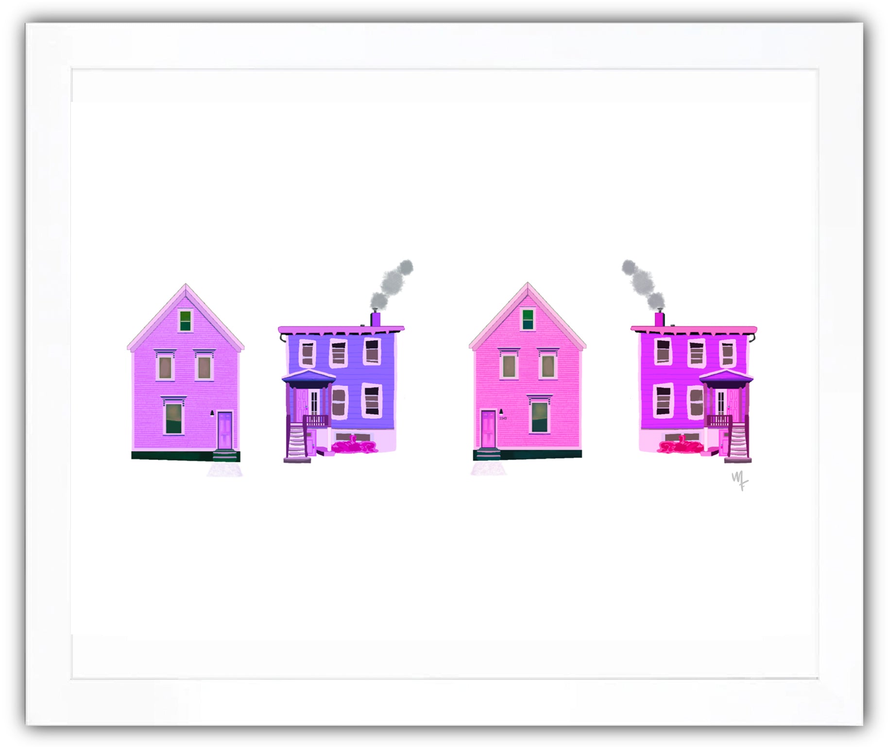 Four purple houses