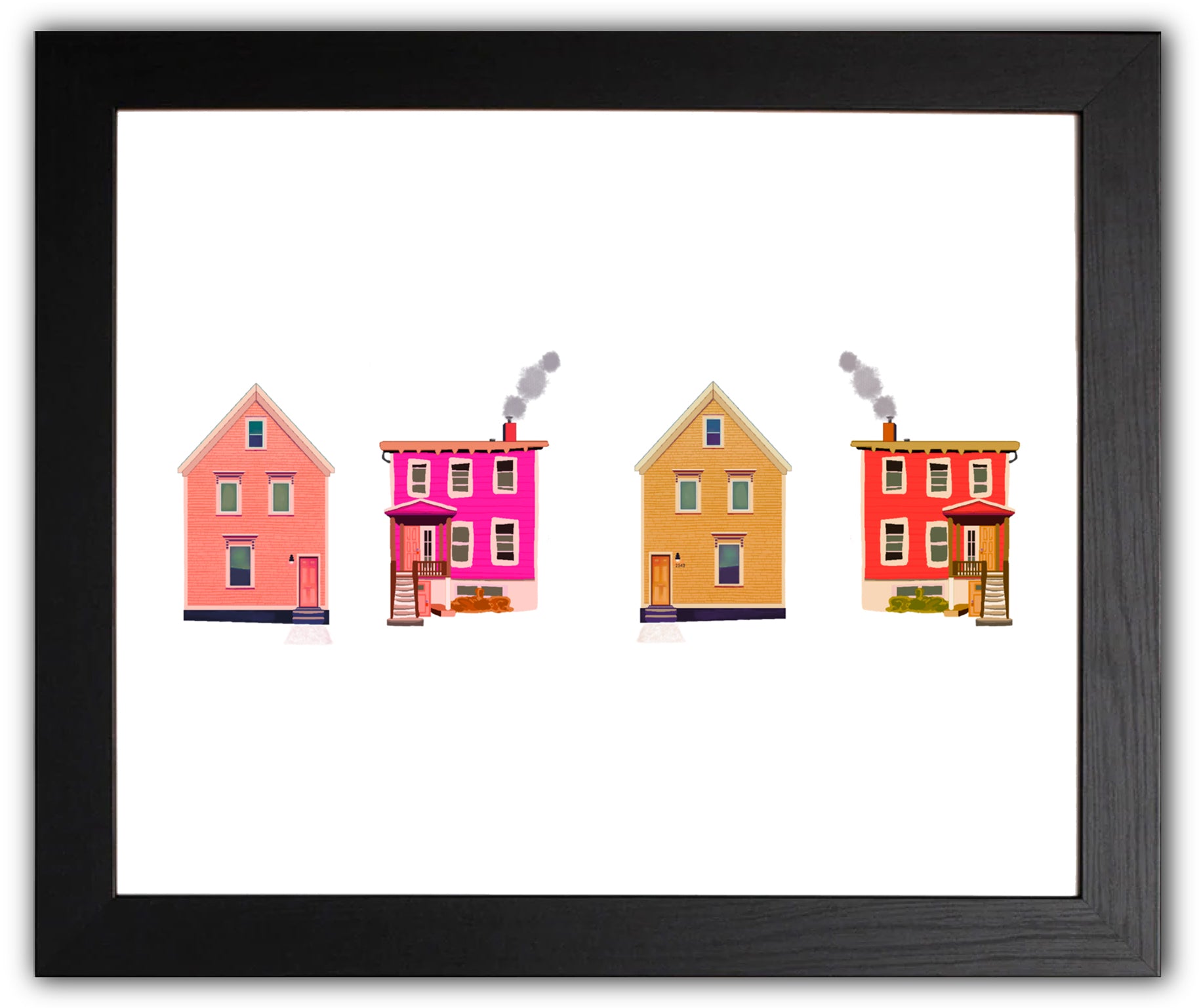 4 houses on white background