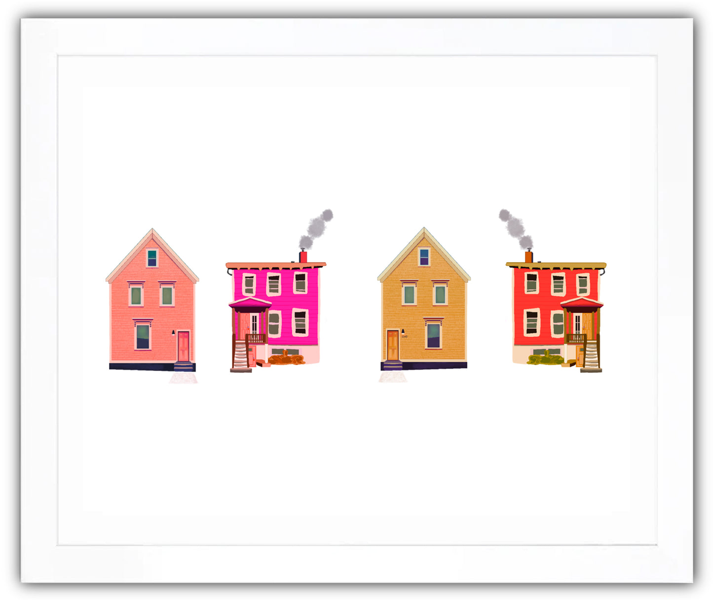 4 houses on white background