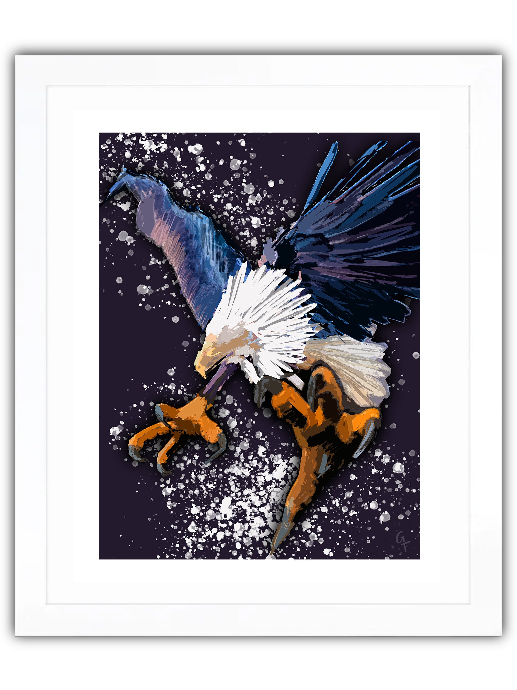 A graphic eagle with talons extended