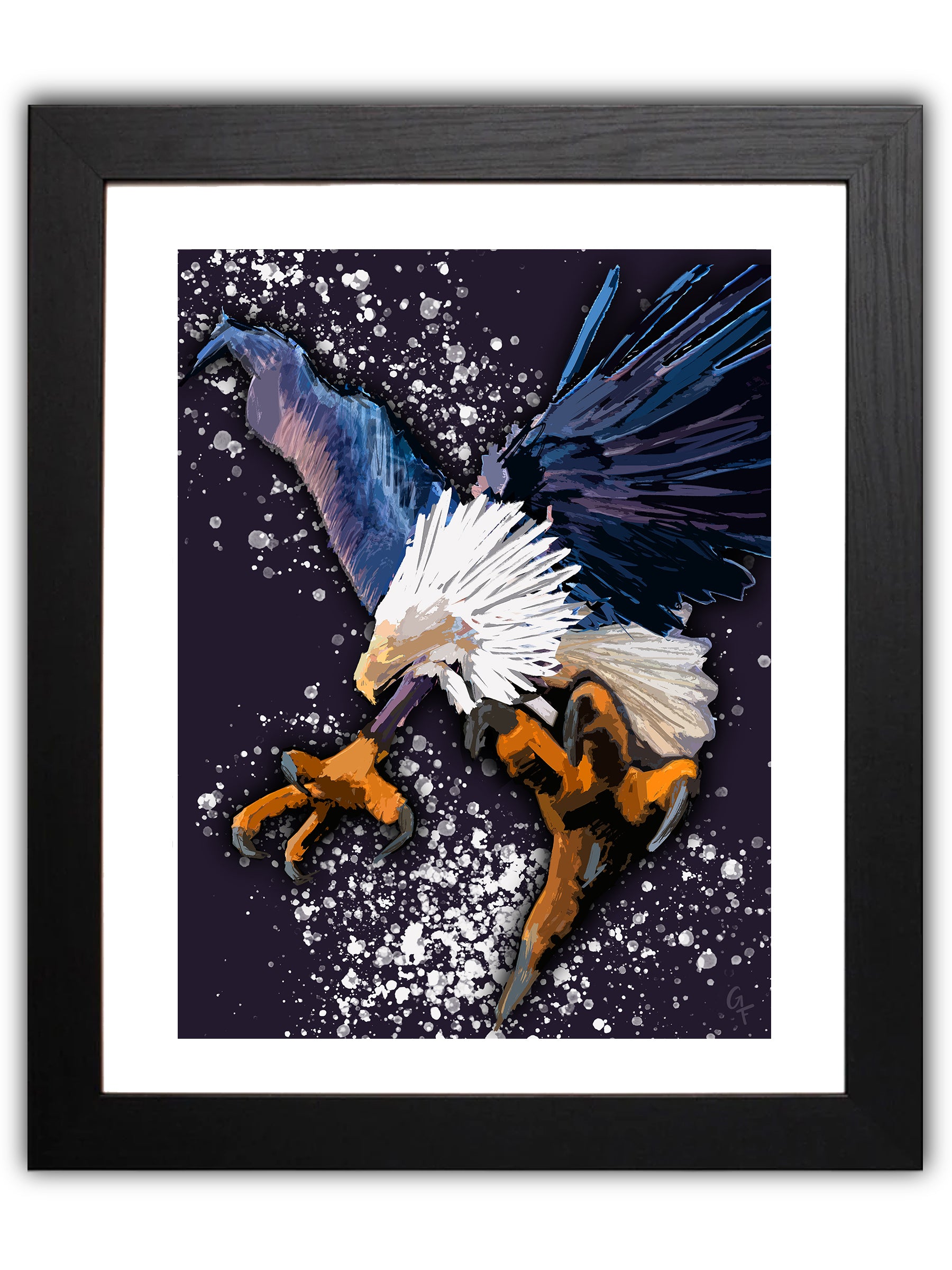 A graphic eagle with talons extended
