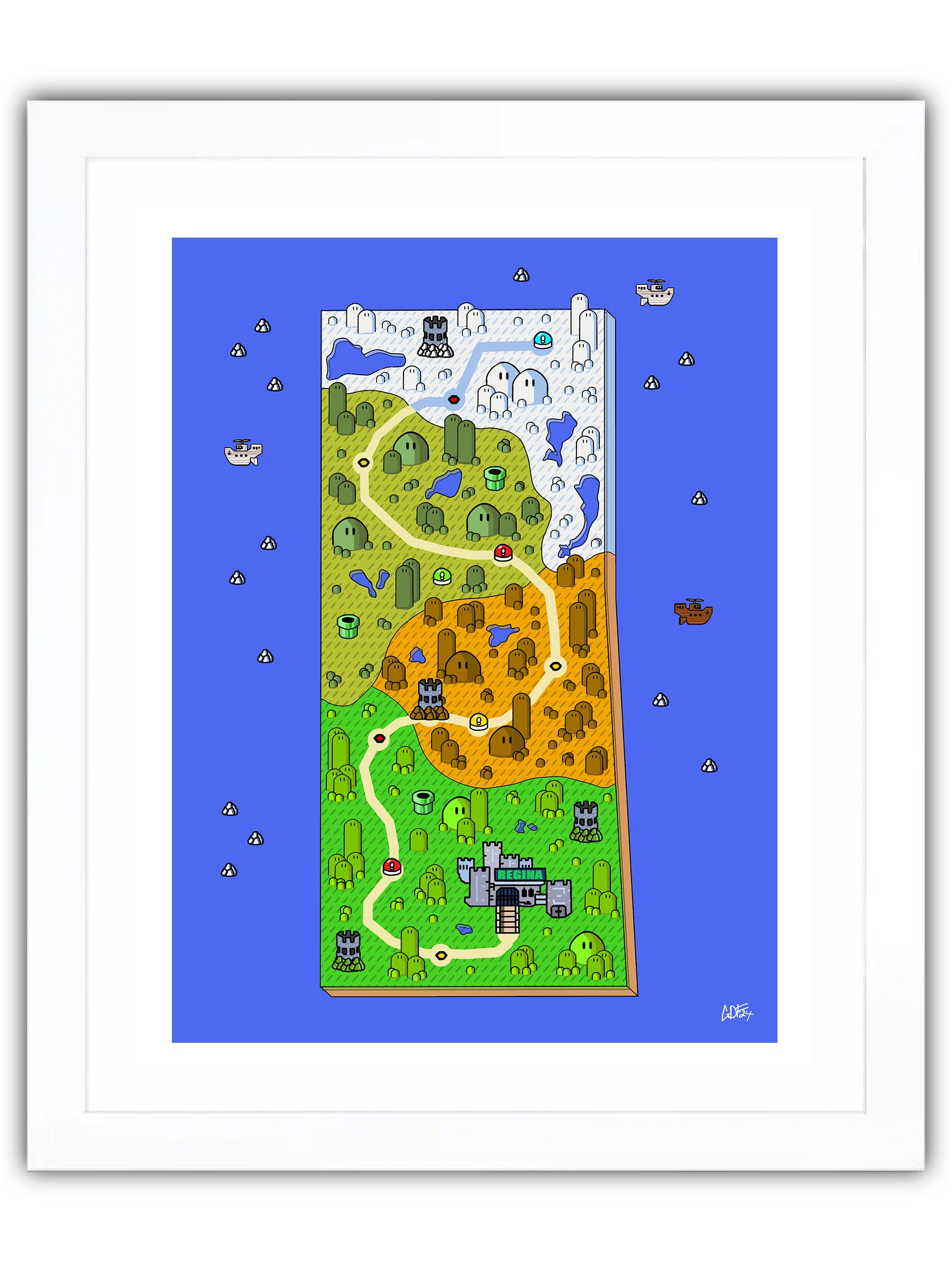 Saskatchewan map with videogame icons