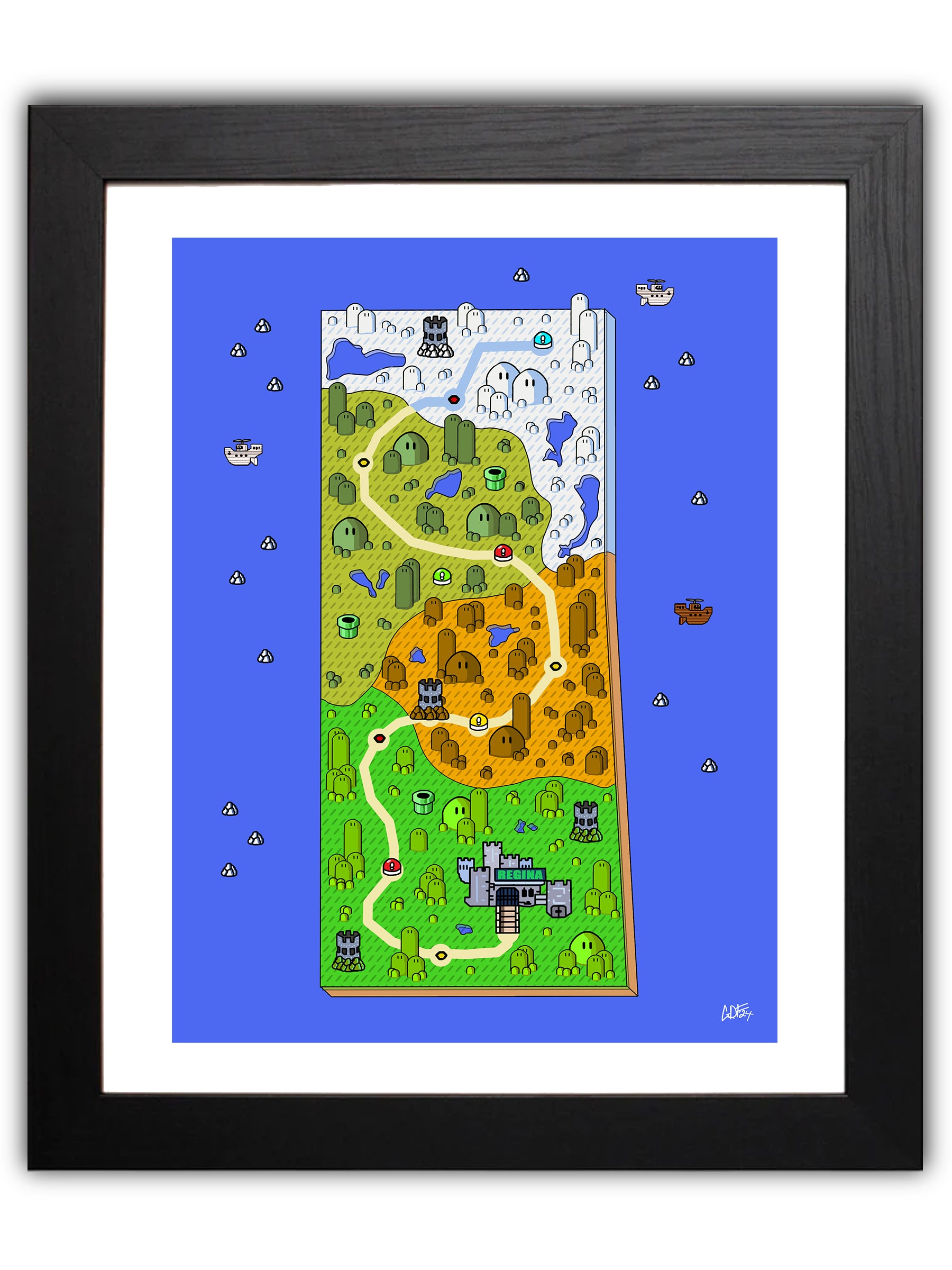 Saskatchewan map with videogame icons