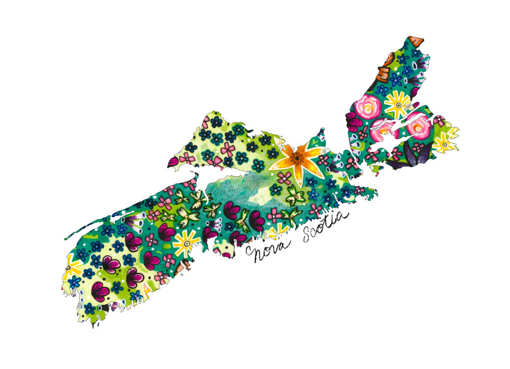 Map of Nova Scotia, filled with flowers