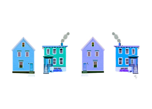4 homes on white background