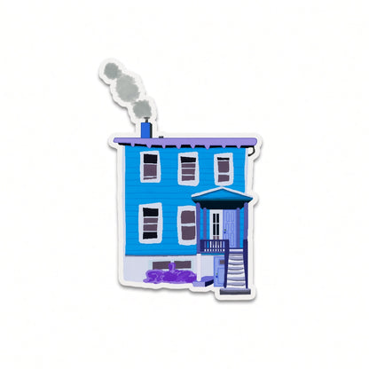 Blue house vinyl sticker by Joy and Fury Art