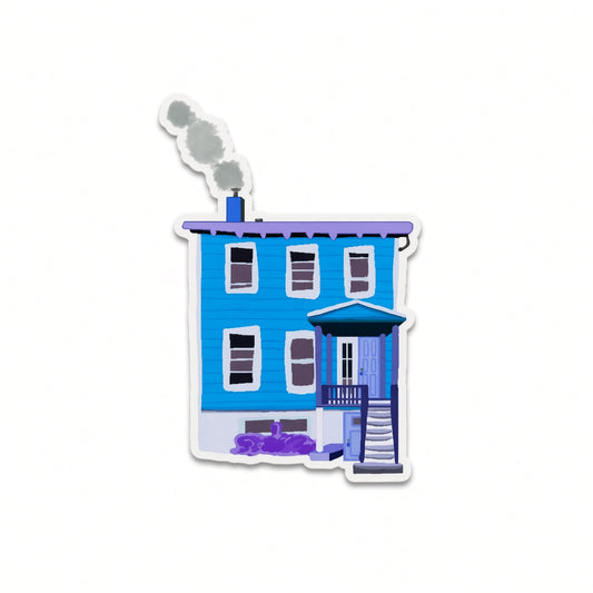 Blue house vinyl sticker by Joy and Fury Art