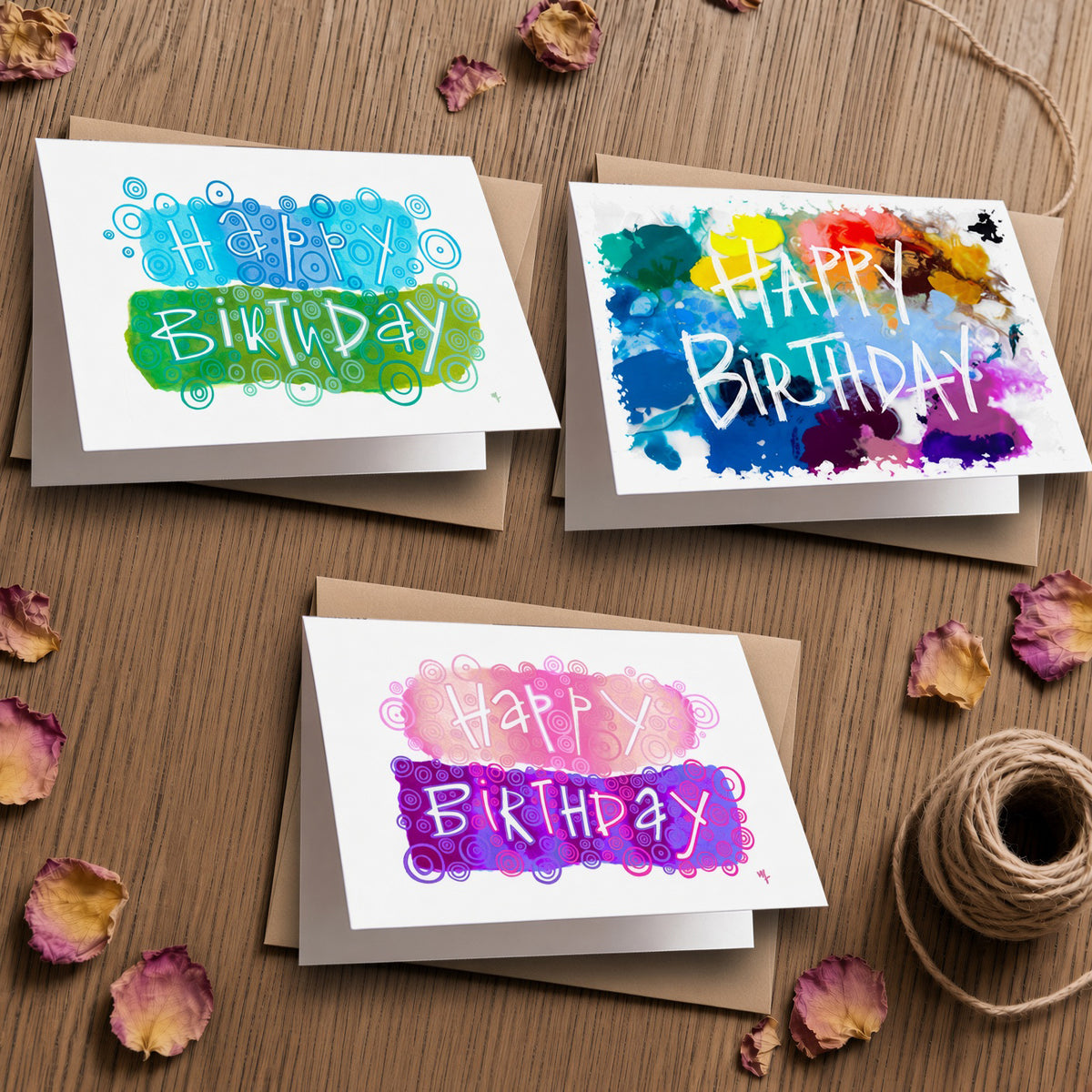 Happy Birthday greeting cards bundle product photo by Joy and Fury Art