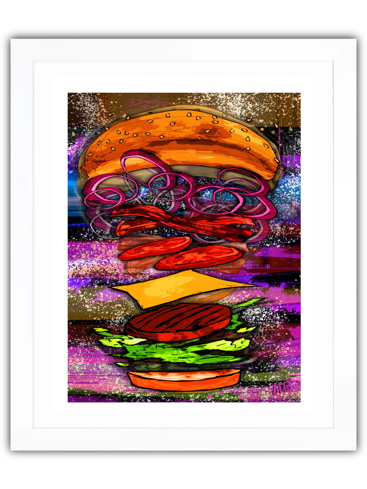 Burger with floating toppings