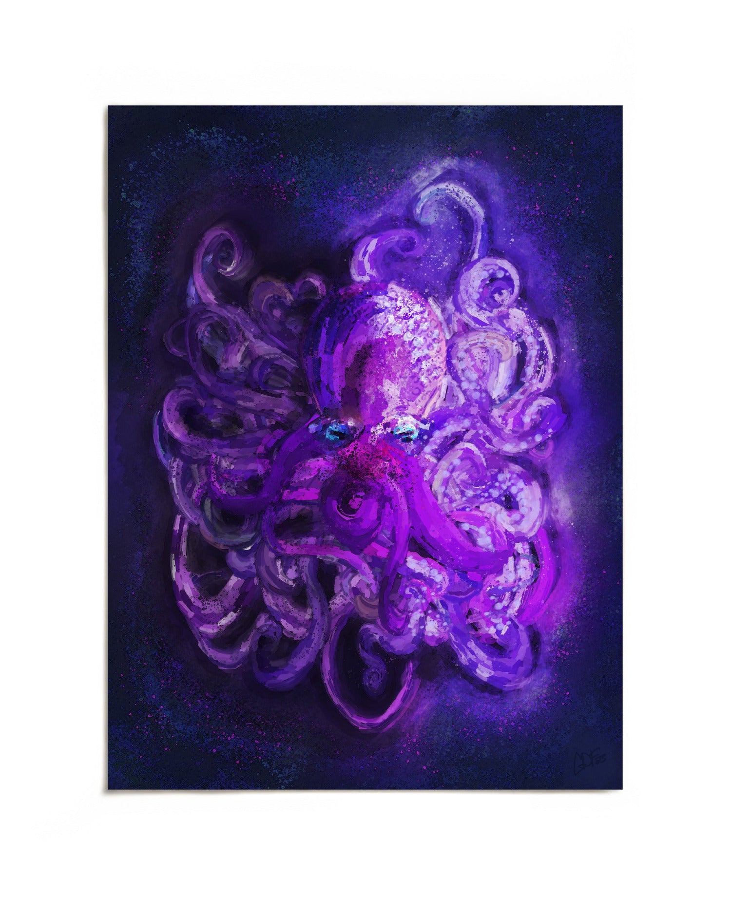 Purple cosmic octopus art print by Joy and Fury Art