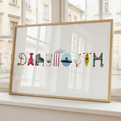 Framed Dartmouth icons print by Joy and Fury Art