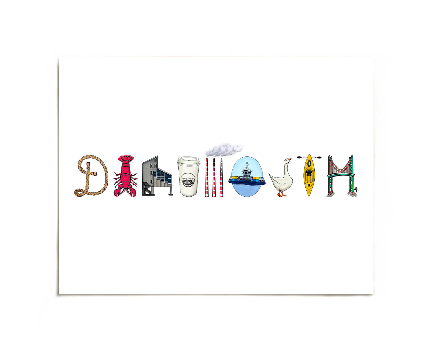 Dartmouth icons lettering art print by Joy and Fury Art