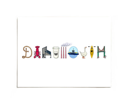 Dartmouth icons lettering art print by Joy and Fury Art