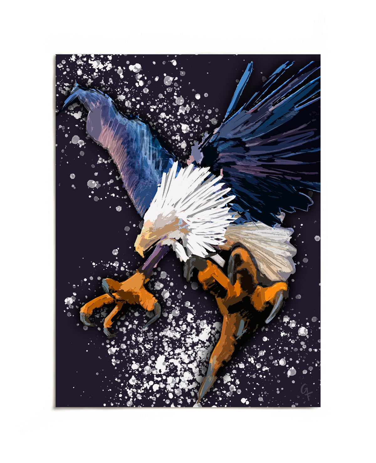 Diving bald eagle with talons extended art print by Joy and Fury Art