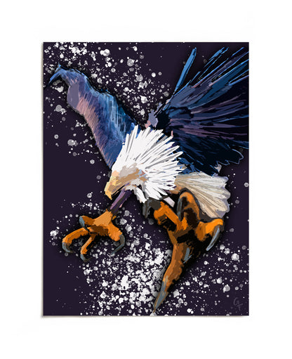 Diving bald eagle with talons extended art print by Joy and Fury Art