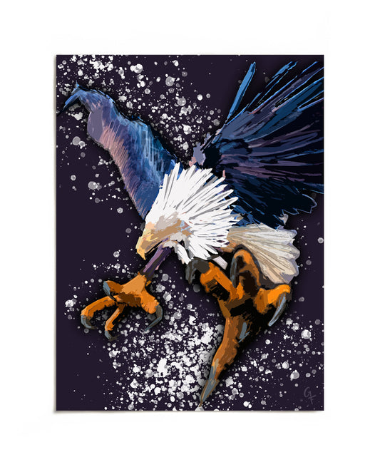Diving bald eagle with talons extended art print by Joy and Fury Art
