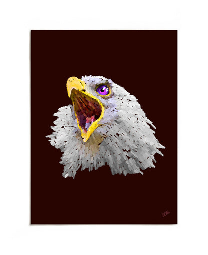 Screaming bald eagle with purple eye art print by Joy and Fury Art