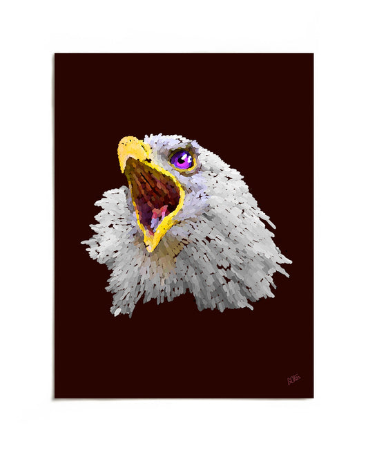 Screaming bald eagle with purple eye art print by Joy and Fury Art