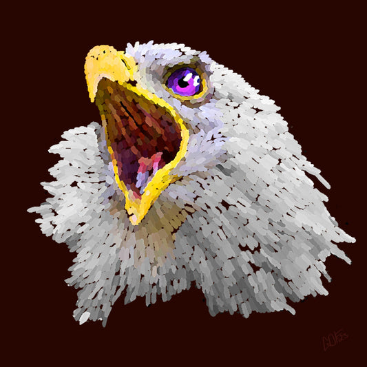 Eagle with purple eye mouth open