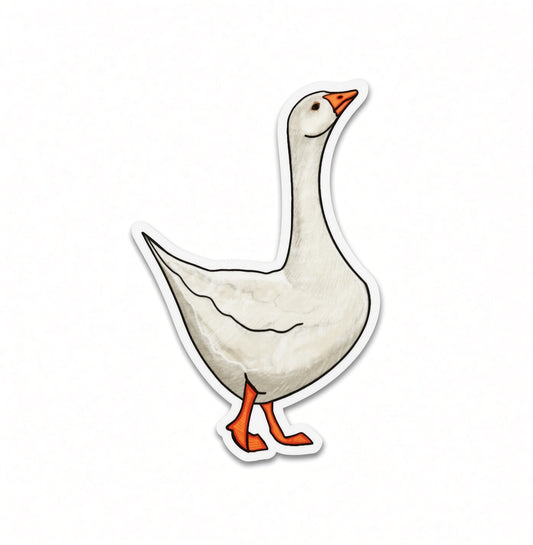 White goose vinyl sticker by Joy and Fury Art