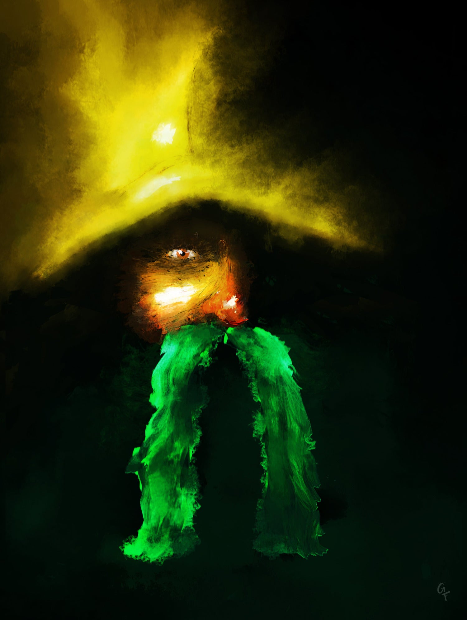 Sailor with yellow hat and green moustache in shadow